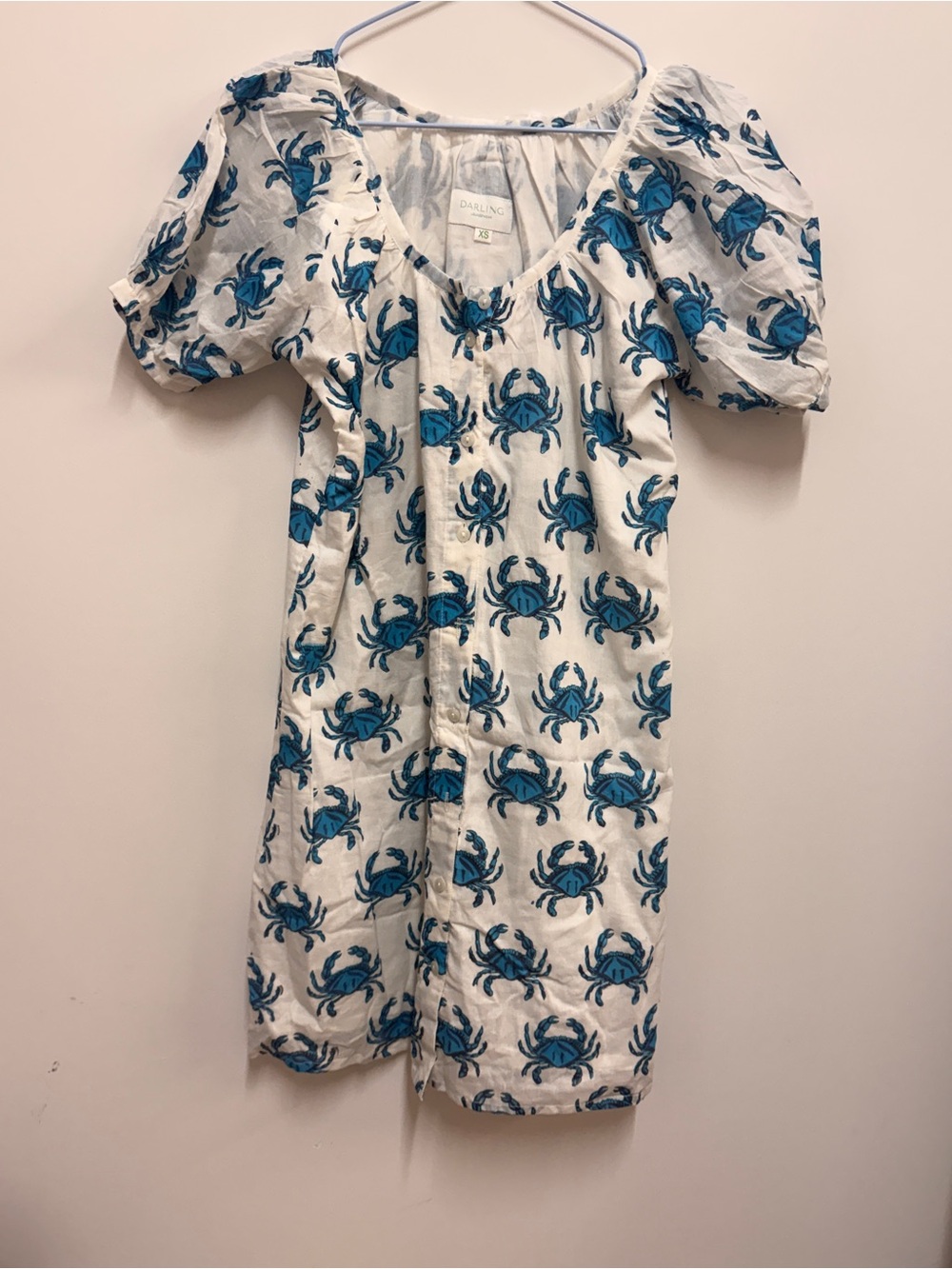 Darling White Mini Dress with Blue Crab Print
